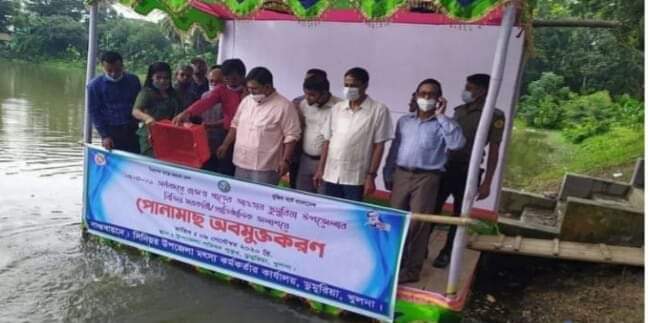 ডুমুরিয়া চল্লিশ টি প্রতিষ্ঠানে বিনামূল্যে পোনা মাছ বিতরন ও অবমুক্তকরণ