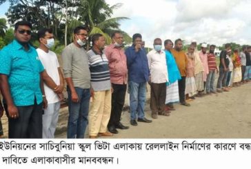 রেললাইন নির্মানে কারণে বন্ধ রাস্তা খোলার দাবিতে মানববন্ধন