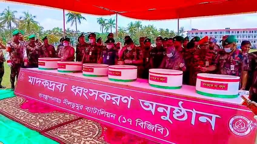 শ্যামনগরে বিজিবির অভিযানে জব্দ ৩১ কোটি ৯৪ লাখ টাকার মাদকদ্রব্য ধ্বংস