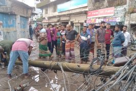 আশাশুনি বাজারে পল্লী বিদ্যুতের খাম্বা ভেঙে ইজিবাইক ও হোটেল ক্ষতিগ্রস্ত